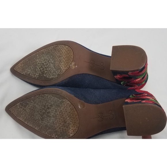 Jessica Simpson Women's Sz. 7.5  Lannah Chambray Floral Embroidered Block Heels - Picture 8 of 8